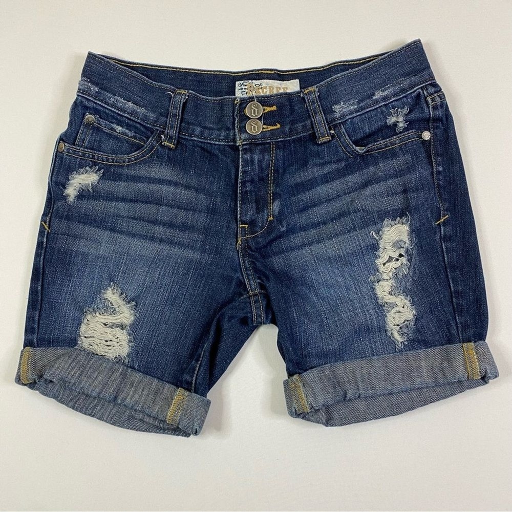 Decree‎ Jean Shorts Women's 1 Denim Distressed Cut Off Cuffed Pocket Flap Preppy